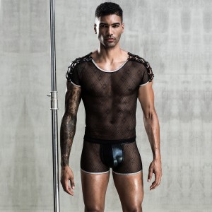 Sexy Men Set of 2 Pieces Top & Βoxer, Black, S-L