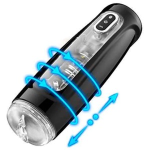 USB Rechargeable Masturbator Romeo, 10 Modes of Thrusting & Rotating, TPE - Clear