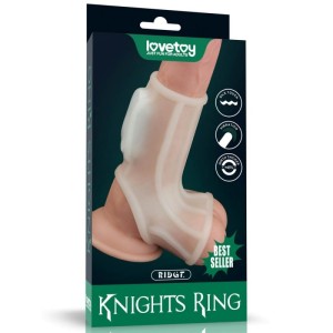 Vibrating Silk Knights Ring with Scrotum Sleeve (White) 2