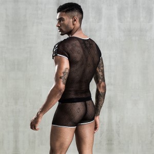 Sexy Men Set of 2 Pieces Top & Βoxer, Black, S-L