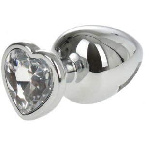 Hearty Metal Butt Plug Large Silver with Color Crystal