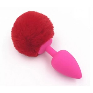 Large Silicone Anal Plug Khalissy Short Tail -Pink / Rose 9cm