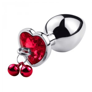 Large Heart Shaped Metal Anal Plug Ring My Bells-Red Crystal & Leash