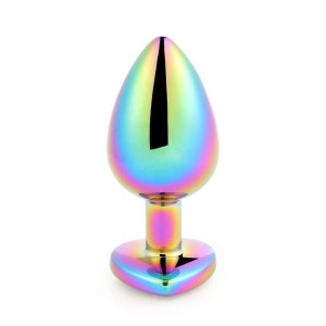 Large Metal Butt Plug Heart Shape Crystal - Rainbow / Multicolor