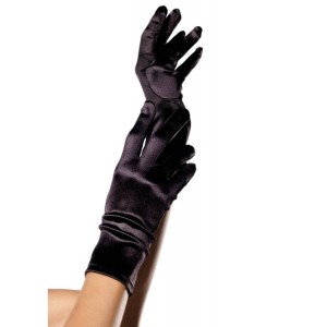 Wrist Length Satin Gloves, black, O/S