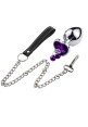 Medium Metal Heart Shape Anal Plug Ring My Bells with Purple Crystal & Leash